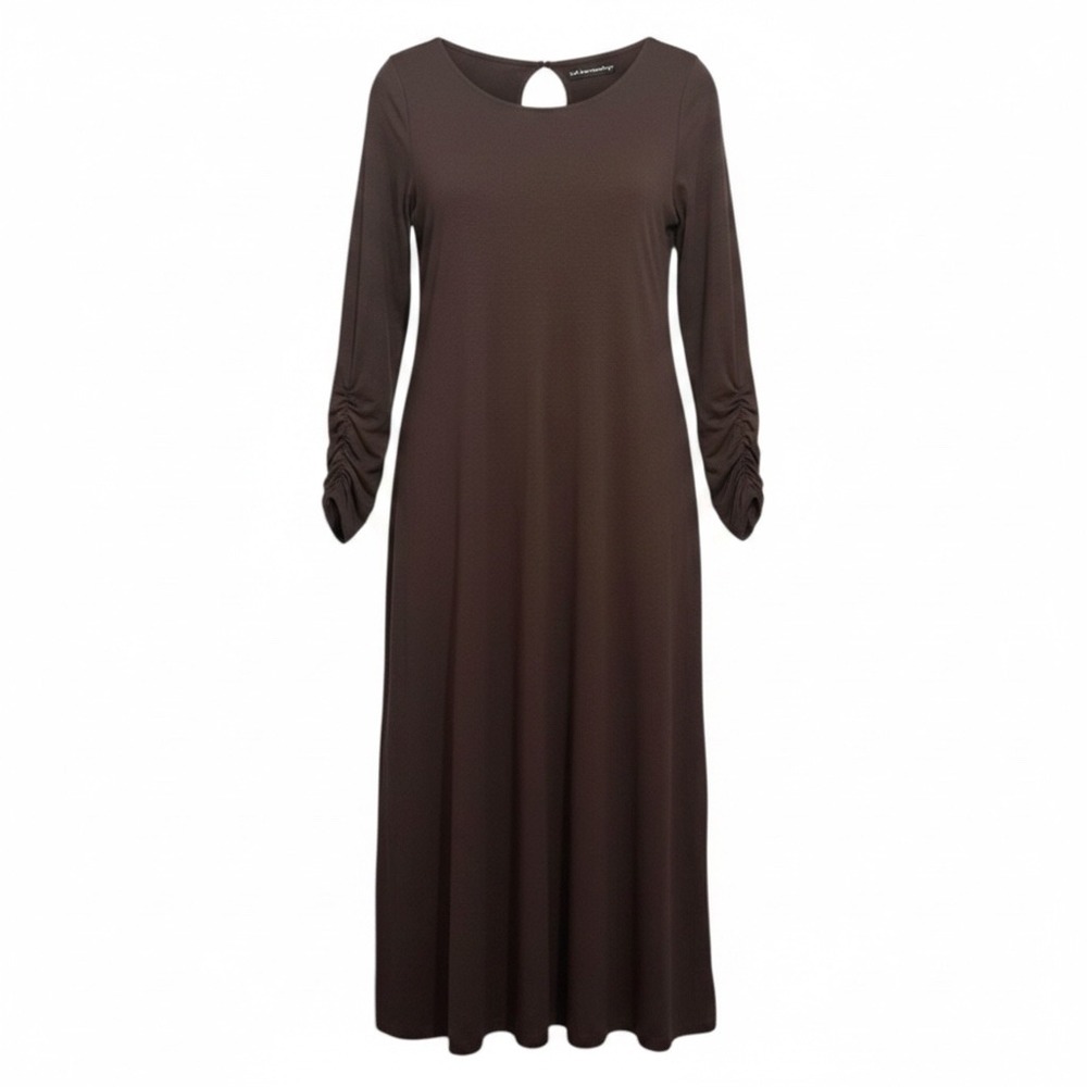 NWT Soft Surroundings Brown Ruched Sleeve Keyhole Midi Dress Earthy Womens S